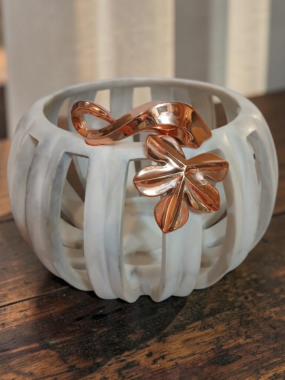 Marble Pumpkin With Rose Gold Floral Accented- Home Accents